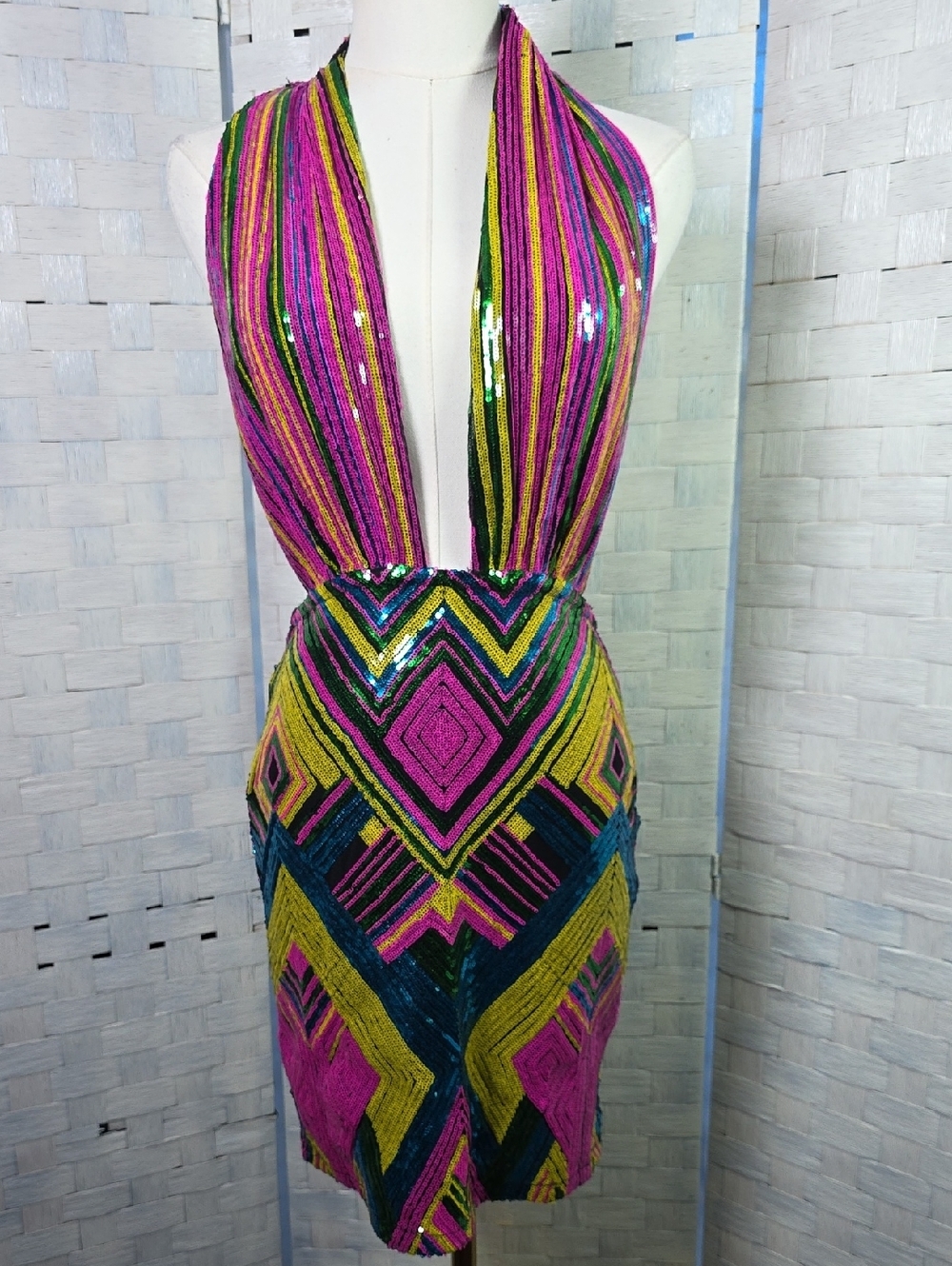 Fashion Nova Multicolor Sequin Halter Mini Dress - Picture 3 of 8